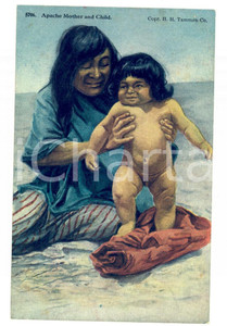 Cartolina originale da collezione 1910 ca USA NATIVE AMERICANS APACHE mother and child Postcard H. H.TAMMEN FP NV 1
