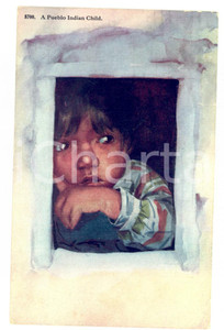 Cartolina originale da collezione 1920 USA NATIVE AMERICAN Pueblo Indian child Postcard H. H.TAMMEN FP VG 1