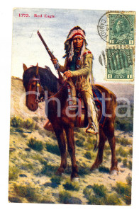 Cartolina originale da collezione 1914 NATIVE AMERICANS Indian Chief RED EAGLE Postcard VINTAGE FP VG 1