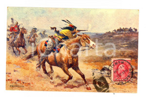 Cartolina originale da collezione 1914 NATIVE AMERICANS  Encircled Postcard OLD VINTAGE ILLUSTRATED FP VG 1