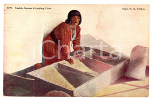 Cartolina originale da collezione 1920 NATIVE AMERICANS PUEBLO Squaw grinding corn Postcard H. H. TAMMEN FP VG 1