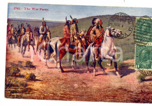Cartolina originale da collezione 1914 NATIVE AMERICANS The war party Postcard VINTAGE ILLUSTRATED FP VG 1