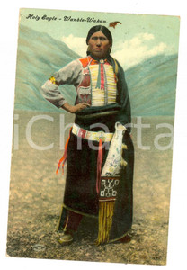 Cartolina originale da collezione 1914 NATIVE AMERICANS Holy Eagle  WanbleWakan Postcard VINTAGE FP VG 1