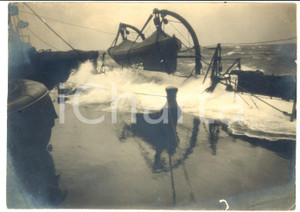 Fotografia d epoca originale 1913 OCEANO ATLANTICO Regia Nave DANTE ALIGHIERI colpita da un uragano FOTO RARA 1