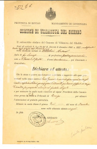 Documento originale, autentico 1885 VILLANOVA DEL GHEBBO RO Certificato povertÃ  di Antonio OTTOBONI 1