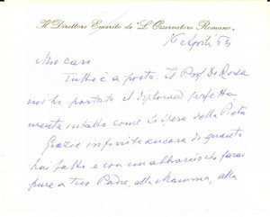 Autografo originale 1963 ROMA L OSSERVATORE ROMANO Biglietto auguri Giuseppe DALLA TORRE Autografo 1