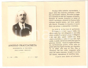 Oggetto da collezione cartaceo 1951 NAPOLI In memoria di Angelo FRACCACRETA Economista Santino con ritratto 1