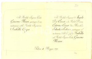 Documento originale, autentico 1892 PADOVA Nozze conte Giacomo MIARI  Isabella CEZZA  Bozza di partecipazione 1