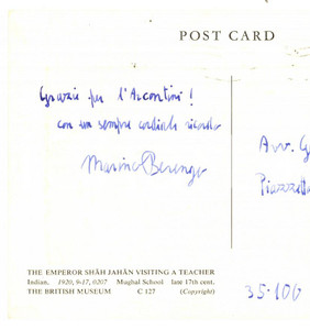 Autografo originale 1980 ca Cartolina di Marino BERENGO per ringraziamento  Autografo FG VG 1