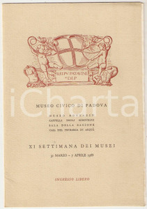 Materiale pubblicitario d’epoca 1968 PADOVA Museo civico  XI Settimana dei musei Invito inaugurazione mostre 1