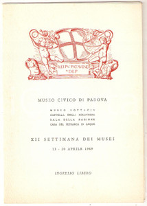 Materiale pubblicitario d’epoca 1969 PADOVA Museo civico  XII Settimana dei musei Invito inaugurazione mostre 1