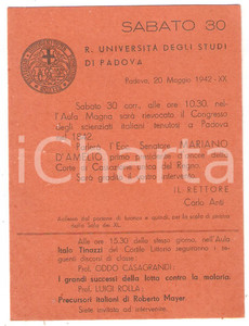 Cartolina originale da collezione 1942 PADOVA  REGIA UNIVERSITA  Invito a intervento del Senatore Mariano D AMELIO 1