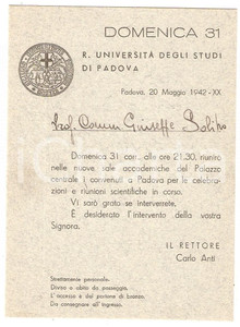 Cartolina originale da collezione 1942 PADOVA  REGIA UNIVERSITÃ€ Invito alle celebrazioni e riunioni scientifiche 1