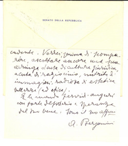 Autografo originale 1960 ROMA Senatore Alberto BERGAMINI  Biglietto a un amico Autografo 1