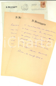 Autografo originale 1964 ROMA IL MESSAGGERO E  spenta la democrazia Autografo Mario MISSIROLI 1