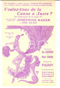 Oggetto da collezione cartaceo 1930 Joséphine BAKER Voulezvous de la canne à sucre? Spartito LELIEVRE  VARNA 1