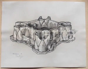 Opera d’arte autentica 1981 ARTE Paolo SCHIAVOCAMPO Bozzetto per scultura Fortezza  FIRMATO 30x24 1