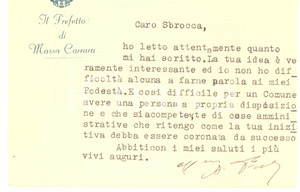 Autografo originale 1931 MASSA CARRARA Prefetto Amerigo FESTA  Biglietto AUTOGRAFO 1