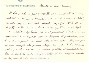 Autografo originale 1930 Questore di BENEVENTO  Biglietto AUTOGRAFO per auguri ad avvocato 1