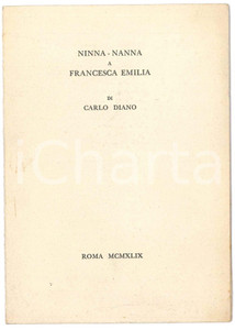 Documento originale, autentico 1949 ROMA Carlo DIANO  Ninnananna a Francesca Emilia 1