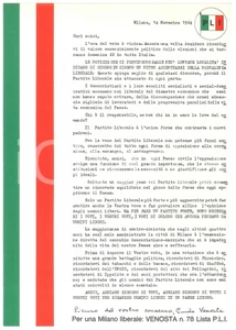 Materiale pubblicitario d’epoca 1975 PLI MILANO Lettera Guido VENOSTA  PROPAGANDA elettorale 1
