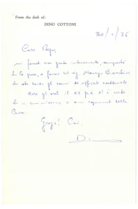 Autografo originale 1976 PADOVA Lettera Dino COTTONI per raccomandazione AUTOGRAFO 1