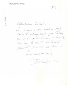 Autografo originale 1970 ca PADOVA Roberto CARTA MANTIGLIA architetto  Ringraziamenti AUTOGRAFO 1