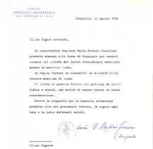 Autografo originale 1976 MONSELICE Lettera don Martino GOMIERO  Ufficio Arcipretale  AUTOGRAFO 1