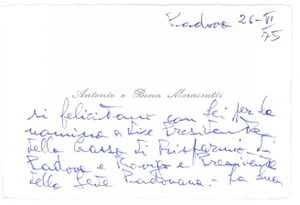 Oggetto da collezione cartaceo 1975 PADOVA Antonio e Bona MORASSUTTI  Biglietto da visita autografo 1
