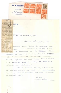 Autografo originale 1962 NAPOLI IL MATTINO Direttore Giovanni ANSALDO  Lettera ritaglio AUTOGRAFO 1