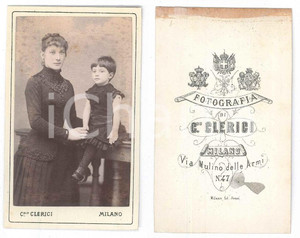 Fotografia d epoca originale 1875 ca MILANO Giovane madre e figlia  Ritratto Foto Claudio CLERICI CDV 1