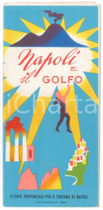 Materiale pubblicitario d’epoca 1950 ca TURISMO NAPOLI e il Golfo  Pieghevole ILLUSTRATO con mappa 1