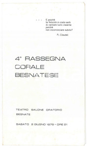 Materiale pubblicitario d’epoca 1979 BESNATE VA Teatro Salone Oratorio 4 Rassegna Corale Besnatese Programma 1