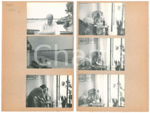 Fotografia d epoca originale 1962 VIGEVANO Uomo legge PICCOLO SERA su rive del TICINO 6 provini fotografici 1