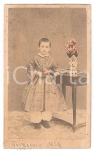 Fotografia d epoca originale 1865 ROVESCALA PV Ritratto di bambina con vaso di fiori Foto CDV 1