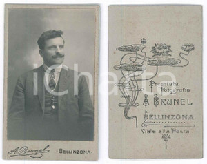 Fotografia d epoca originale 1910 ca BELLINZONA SVIZZERA Ritratto maschile  Foto A. BRUNEL CDV 1