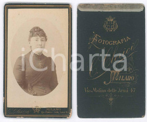 Fotografia d epoca originale 1880 ca MILANO Ritratto di donna con fascia nera  Foto Claudio CLERICI CDV 1