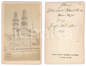 Fotografia d epoca originale 1871 ZURICH CH GrossmÃ¼nster  Antico duomo  Photo J. KELLER 6x10 cm 1