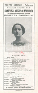 Materiale pubblicitario d’epoca 1926 VERBANIA PALLANZA Teatro Sociale  Serata Rosetta PAMPANINI DANNEGGIATO 1