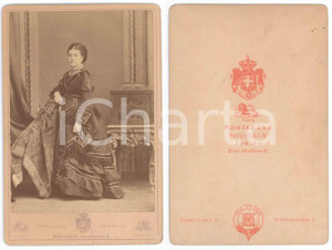 Fotografia d epoca originale 1870 ca TORINO Ritratto di nobildonna in abito scuro  Foto MONTABONE 10x16 cm 1