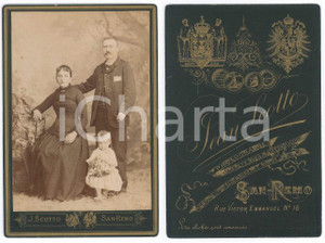 Fotografia d epoca originale 1880 ca SANREMO Famiglia con bambina con cestino di fiori  Foto J. SCOTTO 11x16 1