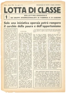 Giornale, rivista storica 1958 MILANO  LOTTA DI CLASSE  Iniziativa operaia contro la paura Bollettino 1
