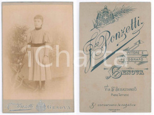 Fotografia d epoca originale 1890 ca GENOVA Ragazza con vaso di fiori  Ritratto  Foto Francesco PONZETTI 1