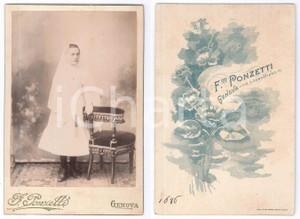 Fotografia d epoca originale 1890 ca GENOVA Ragazza alla Prima Comunione  Ritratto  Foto Francesco PONZETTI 1