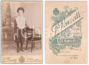 Fotografia d epoca originale 1900 ca GENOVA Bambino in divisa da collegiale Foto Francesco PONZETTI 1