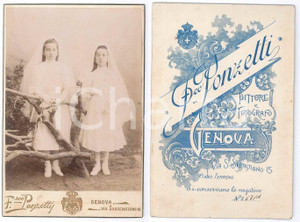 Fotografia d epoca originale 1890 ca GENOVA Ragazze alla Prima Comunione  Ritratto  Foto Francesco PONZETTI 1