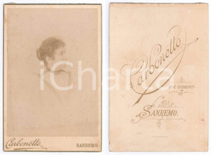 Fotografia d epoca originale 1905 ca SANREMO Giovane donna in bianco  Busto  Ritratto  Foto D. CARBONETTO 1