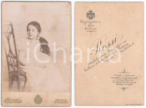 Fotografia d epoca originale 1900 ca GENOVA Ragazza in abito bianco e ventaglio  Ritratto Foto Giulio ROSSI 1