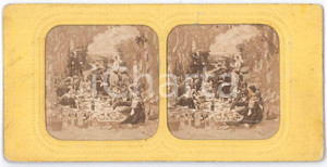 Fotografia d epoca originale 1880 ca FRANCE ? COSTUME Banchetto all aperto  Foto stereoscopica 1