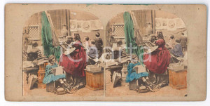 Fotografia d epoca originale 1880 ca FRANCE ? COSTUME Lezioni di pittura per bambine  Foto stereoscopica 1